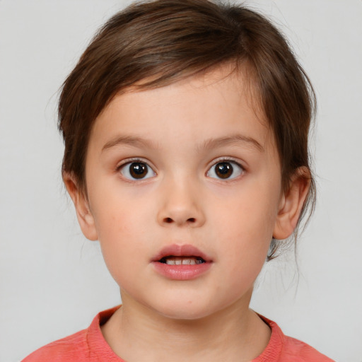 Neutral white child female with medium  brown hair and brown eyes