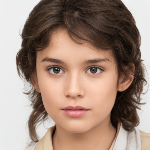 Neutral white child female with medium  brown hair and brown eyes