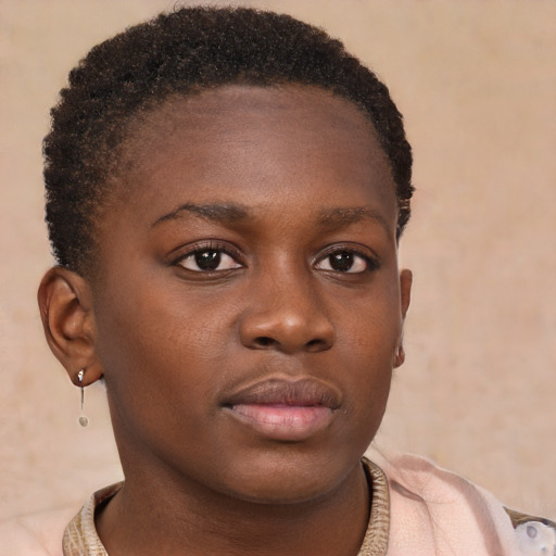 Neutral black young-adult female with short  brown hair and brown eyes