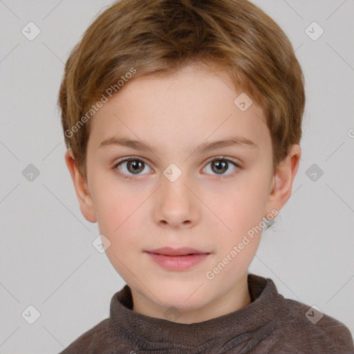 Neutral white child female with short  brown hair and brown eyes