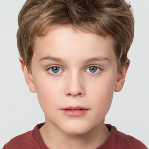 Neutral white child male with short  brown hair and grey eyes