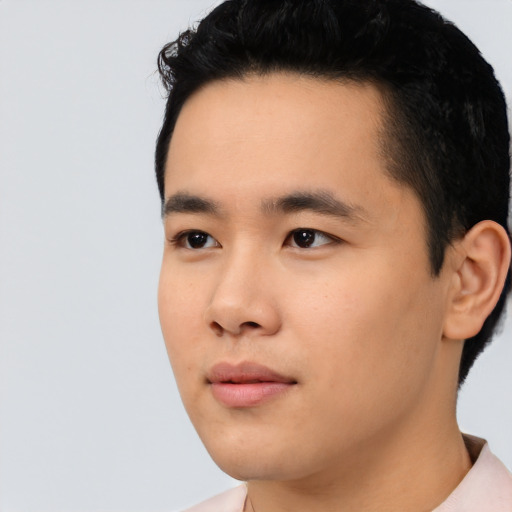 Neutral asian young-adult male with short  black hair and brown eyes