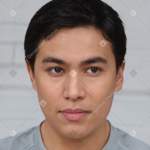 Neutral asian young-adult male with short  brown hair and brown eyes