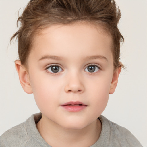 Neutral white child female with short  brown hair and brown eyes