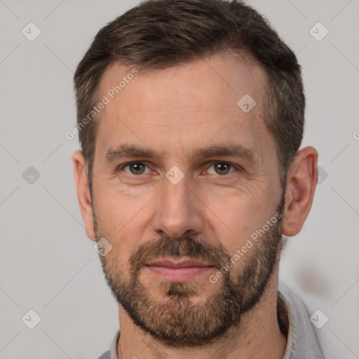 Neutral white adult male with short  brown hair and brown eyes