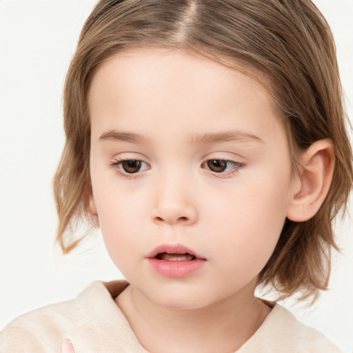 Neutral white child female with medium  brown hair and brown eyes