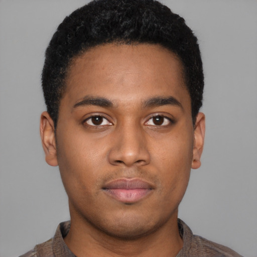 Neutral black young-adult male with short  brown hair and brown eyes