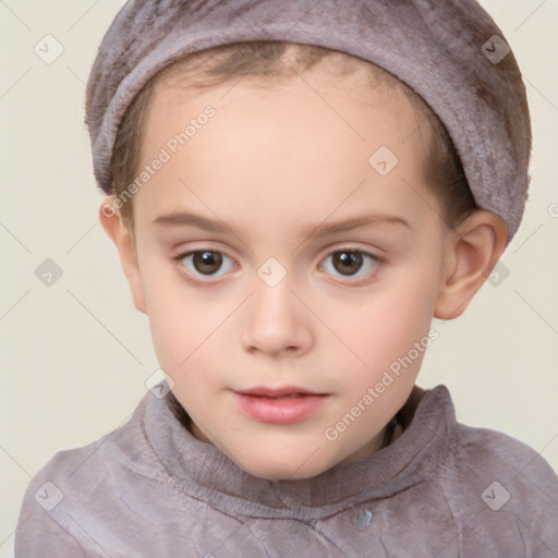 Neutral white child female with short  brown hair and brown eyes