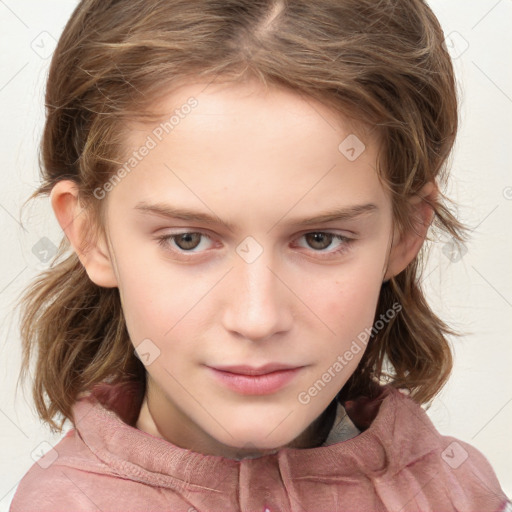 Neutral white child female with medium  brown hair and brown eyes