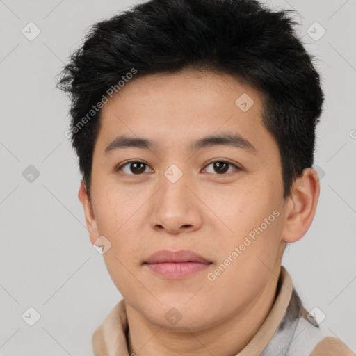 Neutral asian young-adult male with short  brown hair and brown eyes