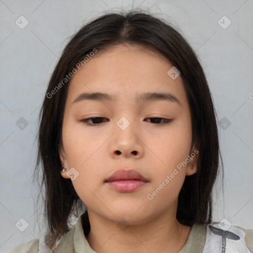 Neutral asian young-adult female with medium  brown hair and brown eyes