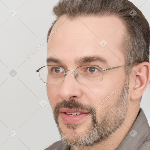 Neutral white adult male with short  brown hair and brown eyes