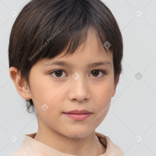 Neutral white child female with medium  brown hair and brown eyes