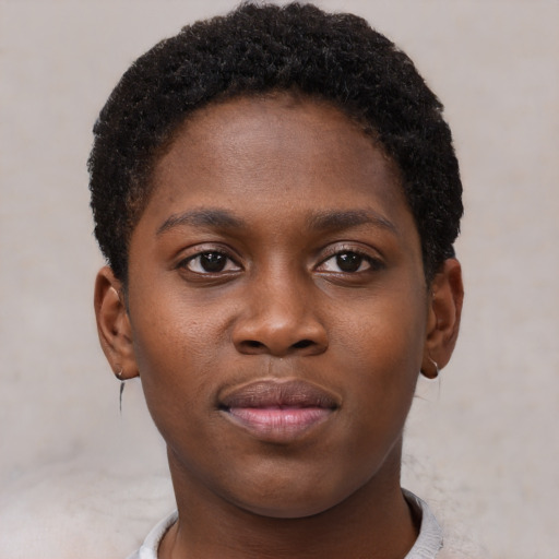 Neutral black young-adult female with short  brown hair and brown eyes