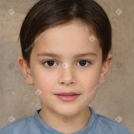 Neutral white child female with short  brown hair and brown eyes