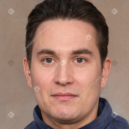Neutral white adult male with short  brown hair and brown eyes