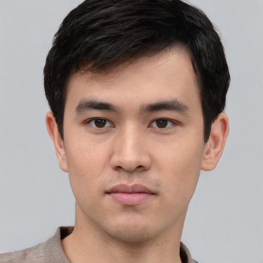 Neutral white young-adult male with short  black hair and brown eyes