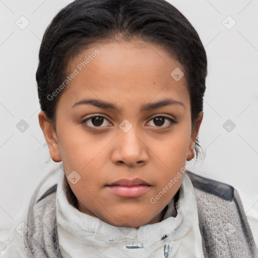 Neutral white child female with medium  brown hair and brown eyes