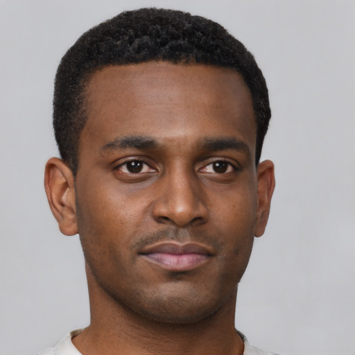 Neutral black young-adult male with short  brown hair and brown eyes