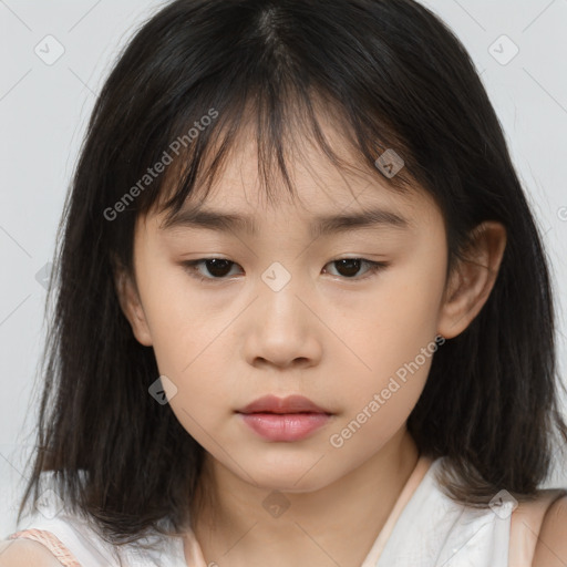 Neutral asian child female with medium  brown hair and brown eyes