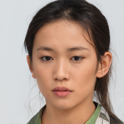 Neutral asian young-adult female with medium  brown hair and brown eyes