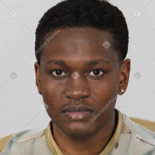 Neutral black young-adult male with short  brown hair and brown eyes