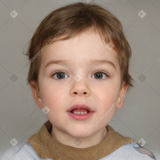 Neutral white child male with medium  brown hair and blue eyes