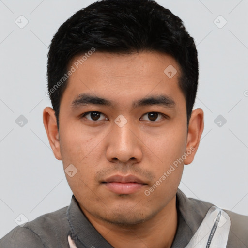 Neutral asian young-adult male with short  black hair and brown eyes