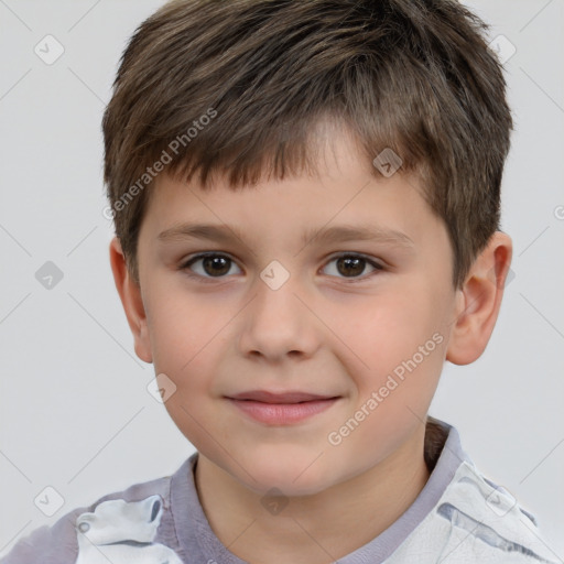 Joyful white child male with short  brown hair and brown eyes