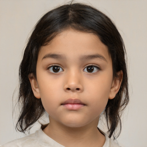 Neutral asian child female with medium  brown hair and brown eyes