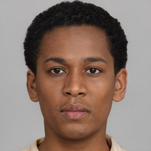 Neutral latino young-adult male with short  brown hair and brown eyes