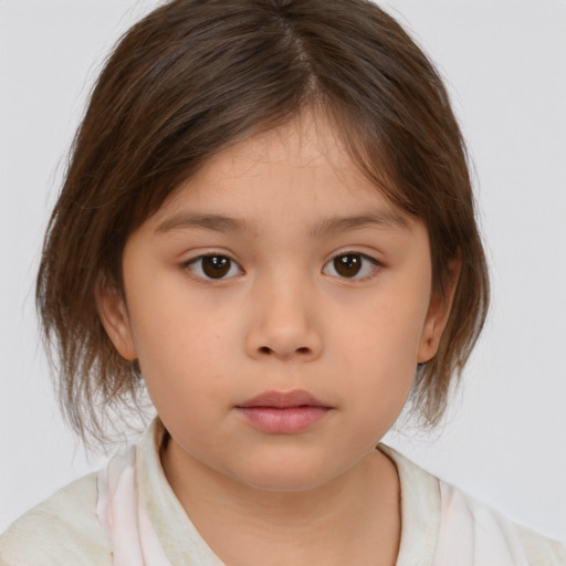 Neutral white child female with medium  brown hair and brown eyes