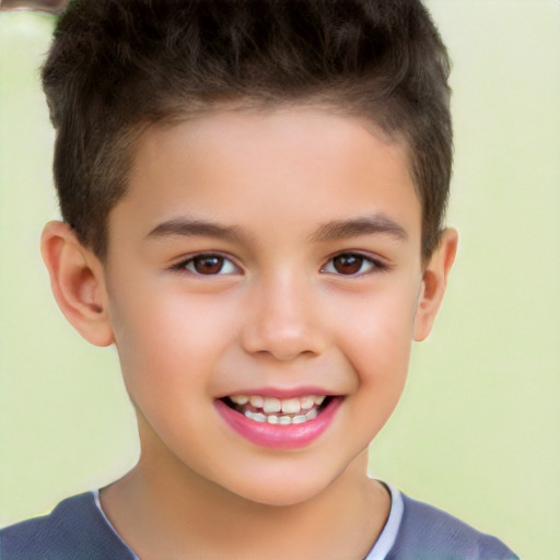 Joyful white child male with short  brown hair and brown eyes