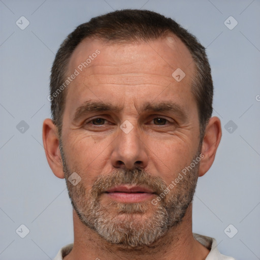 Neutral white adult male with short  brown hair and brown eyes