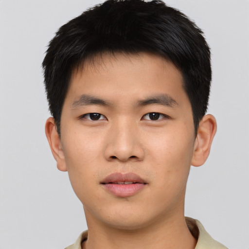 Neutral asian young-adult male with short  black hair and brown eyes