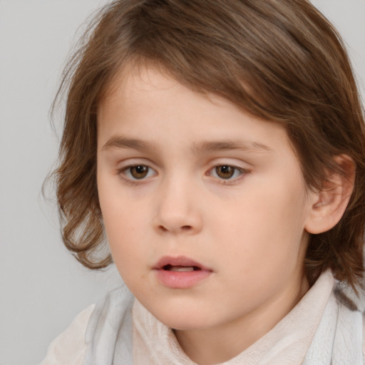 Neutral white child female with medium  brown hair and brown eyes