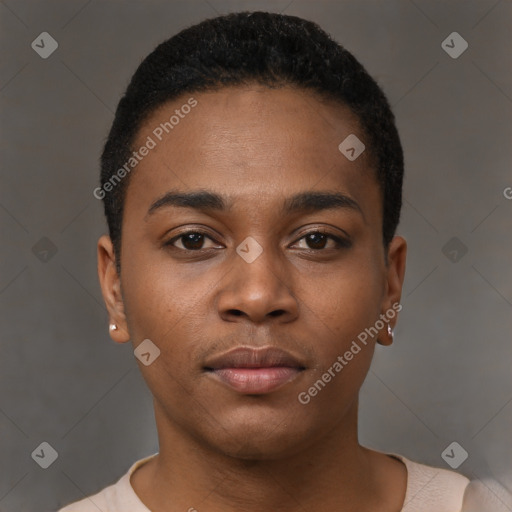 Neutral black young-adult male with short  brown hair and brown eyes