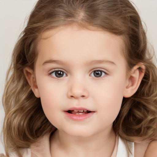 Neutral white child female with medium  brown hair and brown eyes