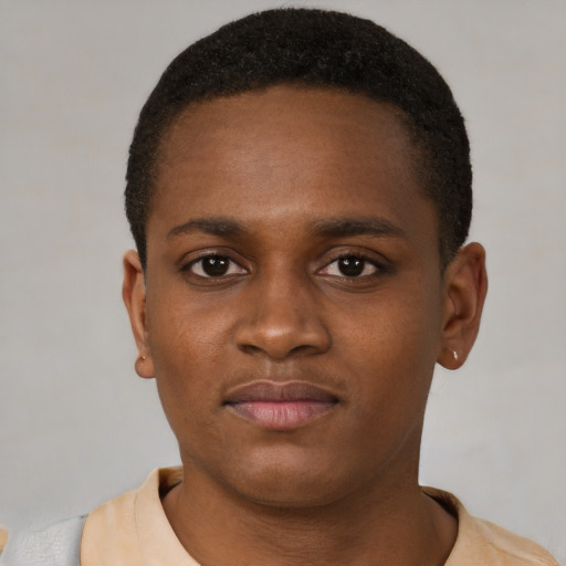Neutral black young-adult male with short  brown hair and brown eyes