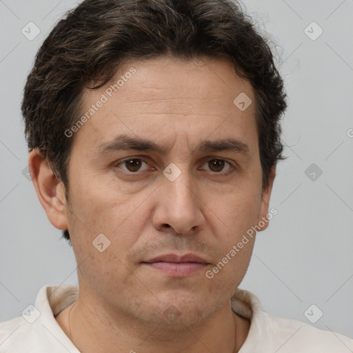 Neutral white adult male with short  brown hair and brown eyes