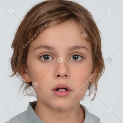 Neutral white child female with medium  brown hair and brown eyes