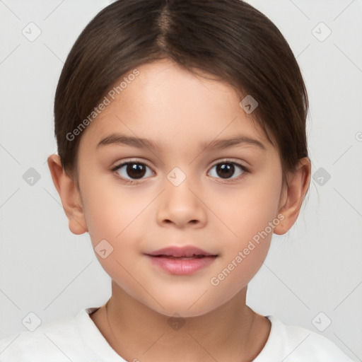 Neutral white child female with short  brown hair and brown eyes