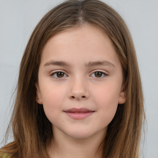 Neutral white child female with long  brown hair and brown eyes