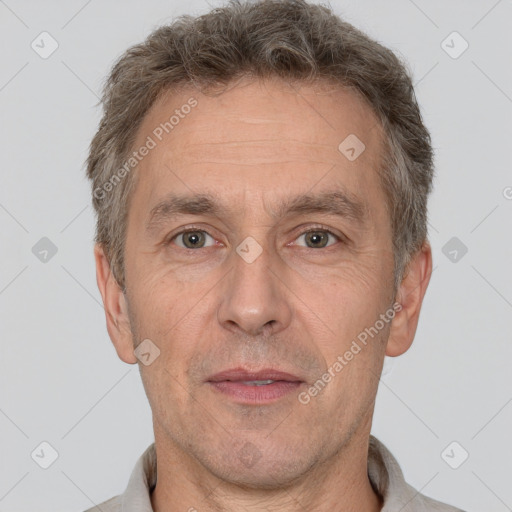 Neutral white adult male with short  brown hair and brown eyes