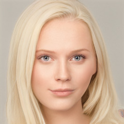 Neutral white young-adult female with long  blond hair and blue eyes