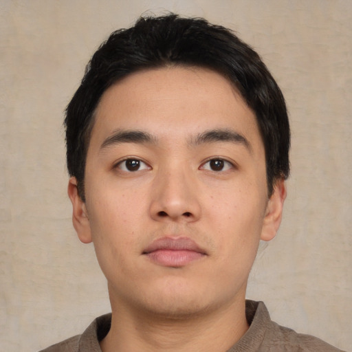 Neutral asian young-adult male with short  black hair and brown eyes