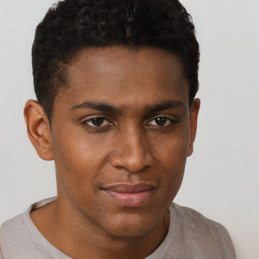 Neutral black young-adult male with short  brown hair and brown eyes