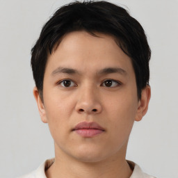 Neutral asian young-adult male with short  brown hair and brown eyes