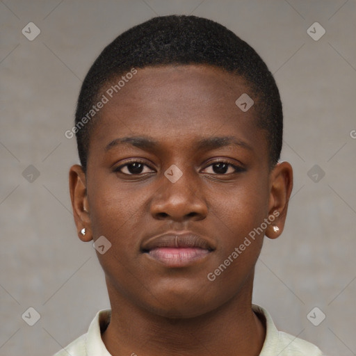 Neutral black young-adult male with short  brown hair and brown eyes