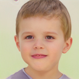Joyful white child male with short  brown hair and brown eyes